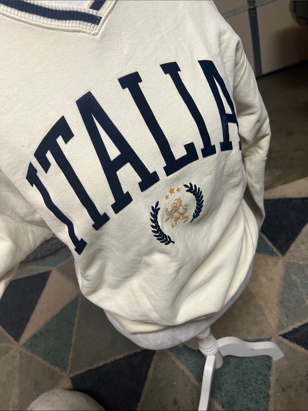 Hollister Cream V-Neck Sweater with Navy Italia Lettering - Picture 4 of 5